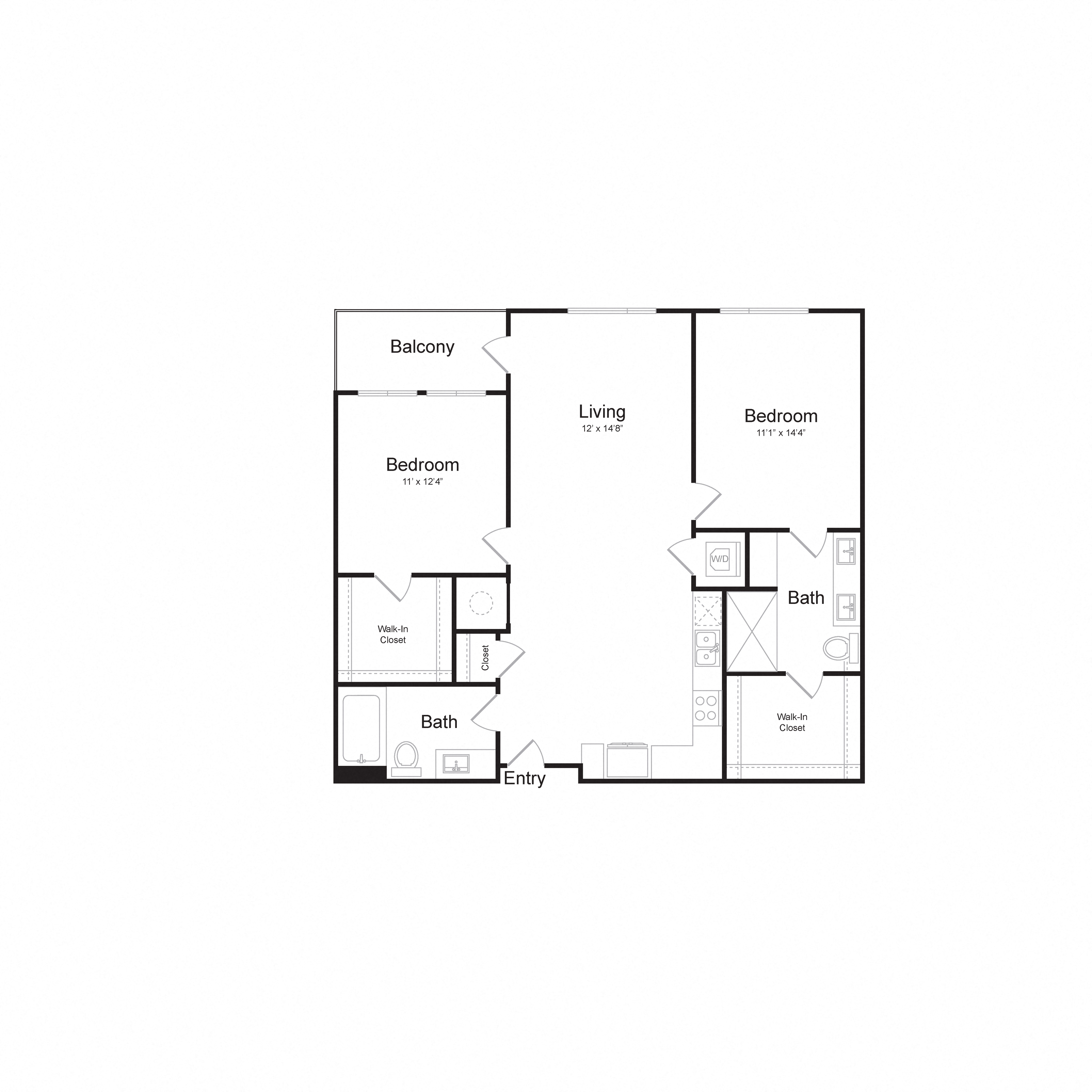 Floor plan for 2 beds, 2 baths, 1084 sqft